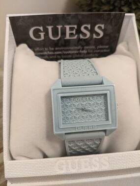 GUESS BRAND NEW Women's Powder Blue Silicone Logo Watch